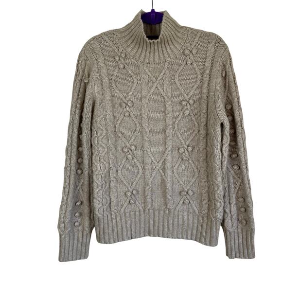 Cupcakes & Cashmere Sz XL Mock Neck Cable Knit Sweater Bobbles Heathered Oatmeal - Picture 2 of 16
